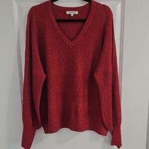 WONDERLAND Women's V-Neck Red Sweater